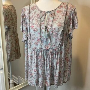 J. Jill Grey-Blue Flutter-Sleeve Oversize Lightweight Top - MP